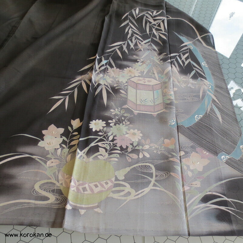 Kaioke Boxen, antiker Hitoe Tomesode Kimono, bestickt Seiden Rho Drehergewebe