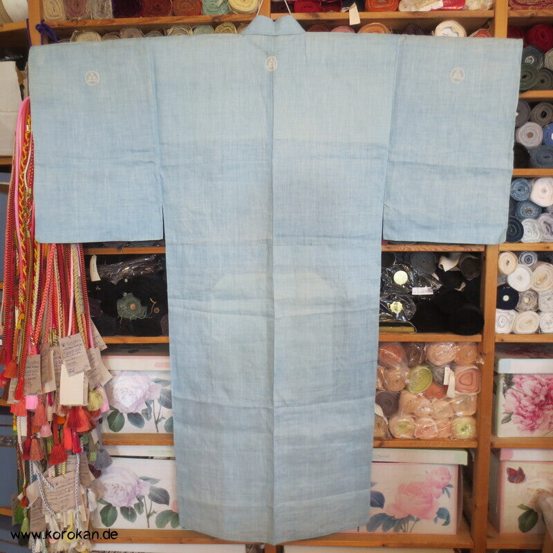 hellblauer 3 Mon Hanf Hitoe ungefütterter Kimono