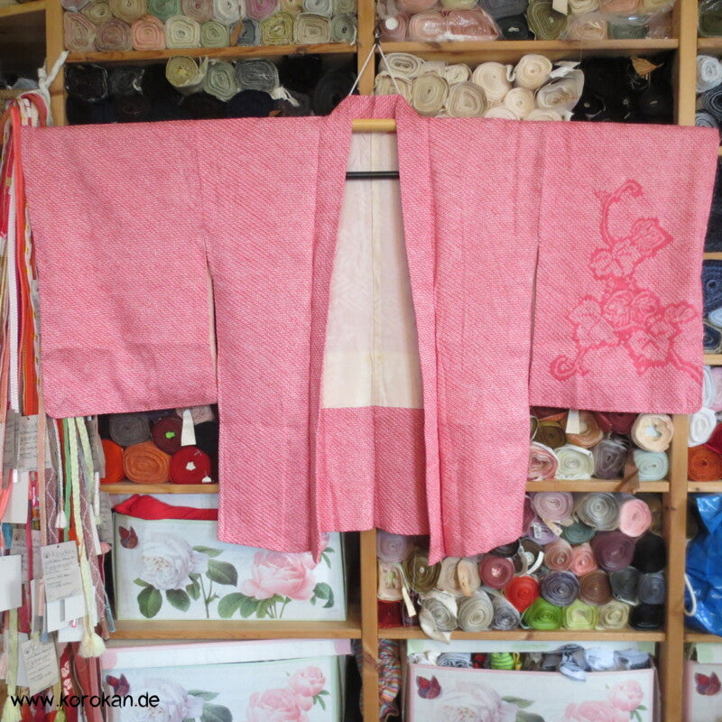 Full Shibori Weinblätterranken Seidendamast Haori Kimonojacke