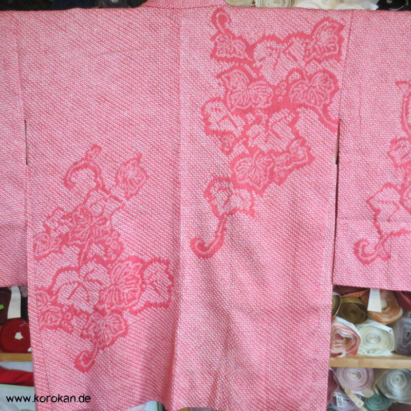 Full Shibori Weinblätterranken Seidendamast Haori Kimonojacke