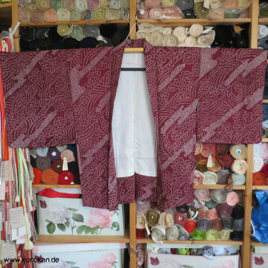 Full Shibori dunkelweinrote diagonal Streifen Haori Seiden Kimono Jacke