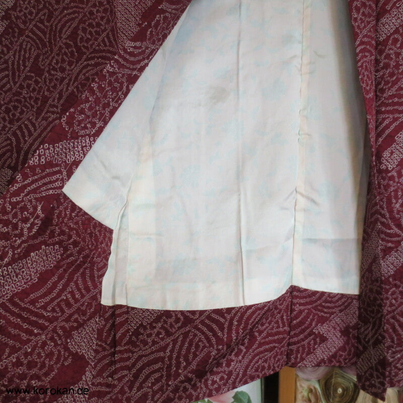 Full Shibori dunkelweinrote diagonal Streifen Haori Seiden Kimono Jacke