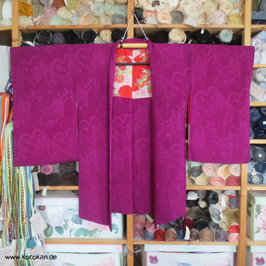 lila fuchsiafarbener Seidendamast Iro Furi Haori