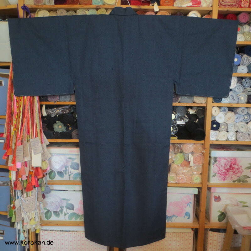 großes Kimono und Haori Set blau schwarzer Kikko Wolle / Seide, wie neu