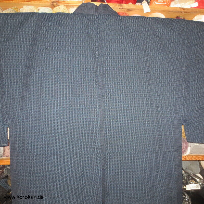 großes Kimono und Haori Set blau schwarzer Kikko Wolle / Seide, wie neu