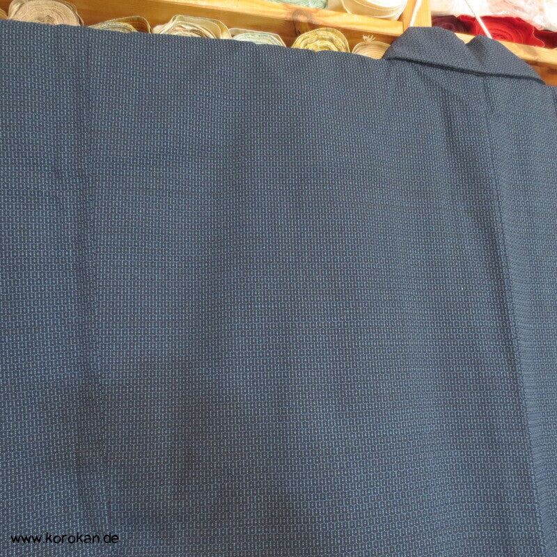 großes Kimono und Haori Set blau schwarzer Kikko Wolle / Seide, wie neu