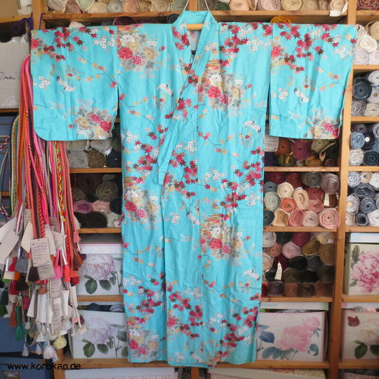 Yukata Baumwoll Kimono Blüten Tempel Kraniche