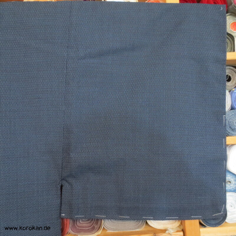 großes Kimono und Haori Set blau schwarzer Kikko Wolle / Seide, wie neu