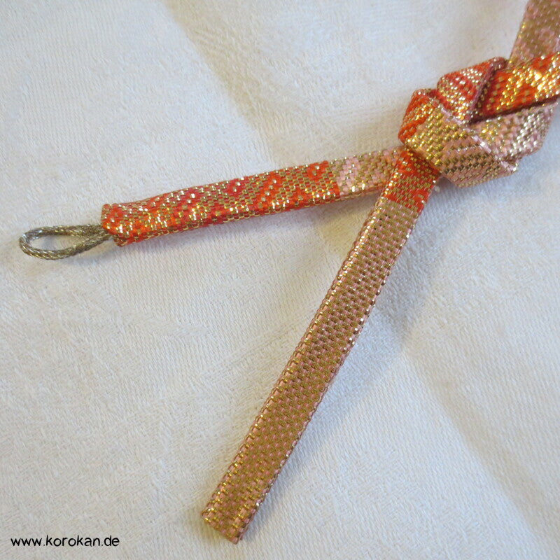 Saganishiki Haori Himo - Seide, rosa rot gold