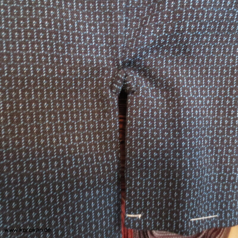 großes Kimono und Haori Set blau schwarzer Kikko Wolle / Seide, wie neu
