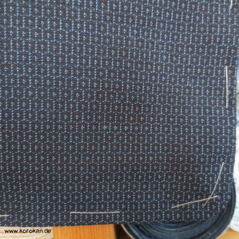 großes Kimono und Haori Set blau schwarzer Kikko Wolle / Seide, wie neu