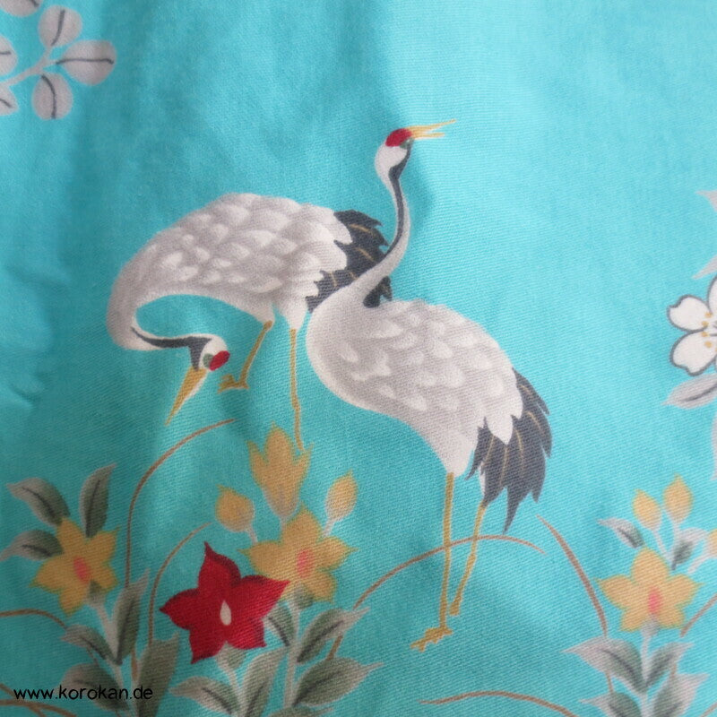 Yukata Baumwoll Kimono Blüten Tempel Kraniche