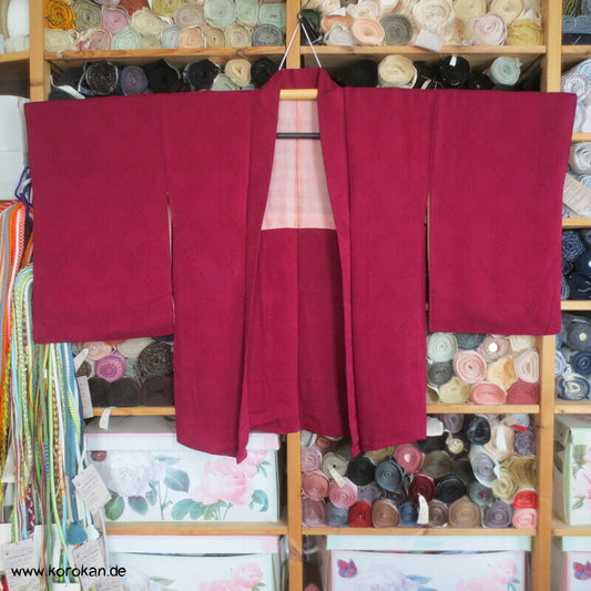 burgundfarbiger Seiden Rinzu Damast Haori, Genjiko, 3 Mon