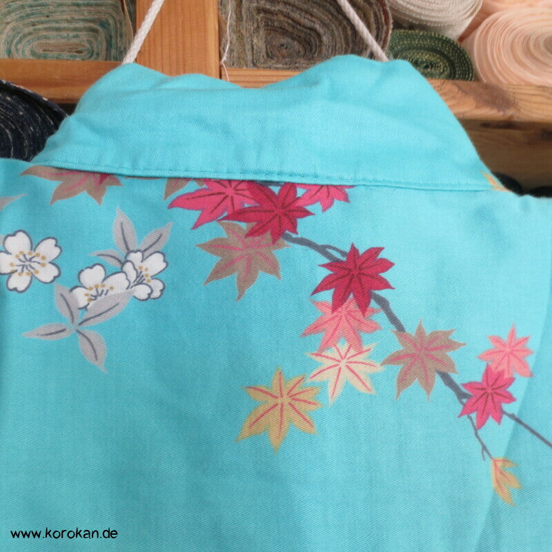 Yukata Baumwoll Kimono Blüten Tempel Kraniche