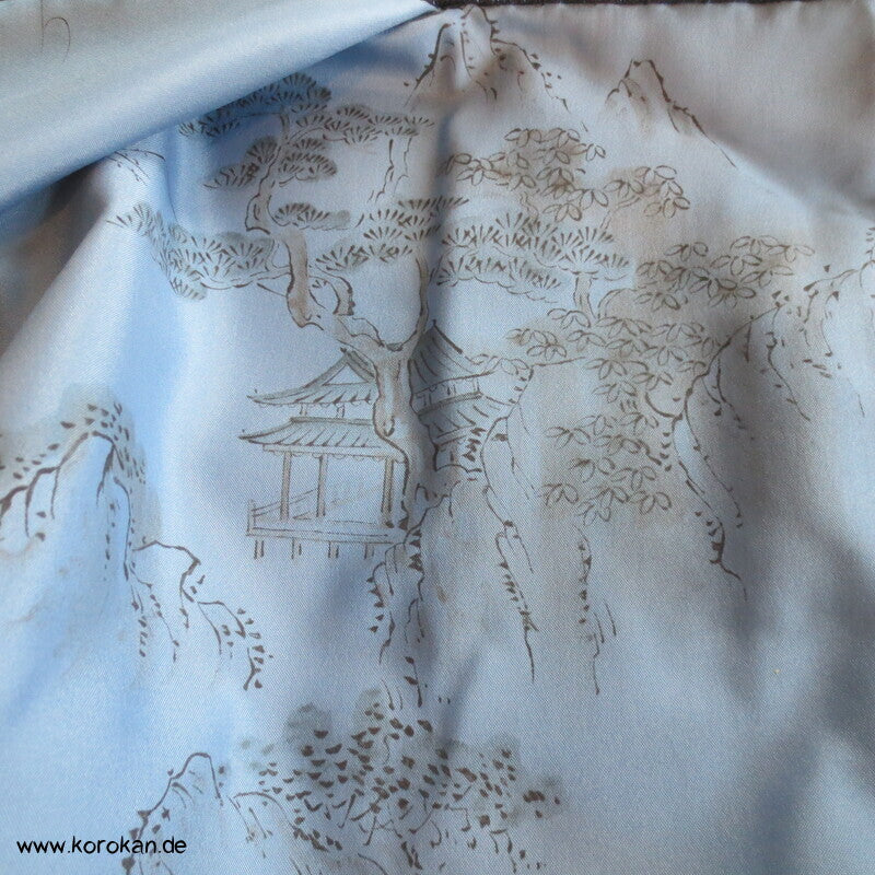 großes Kimono und Haori Set blau schwarzer Kikko Wolle / Seide, wie neu