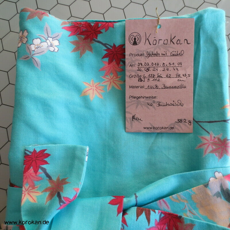Yukata Baumwoll Kimono Blüten Tempel Kraniche