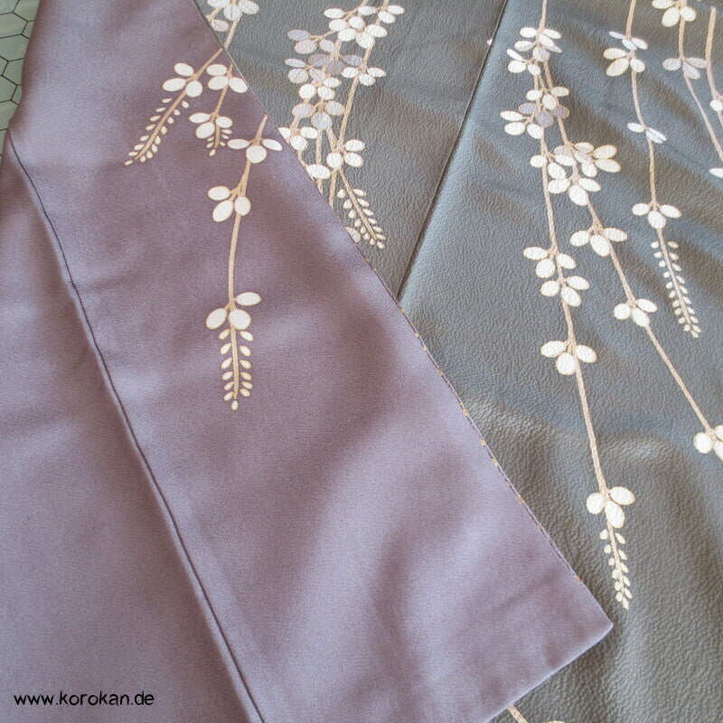 Nandina Zweige auf graugrün Homongi Kimono