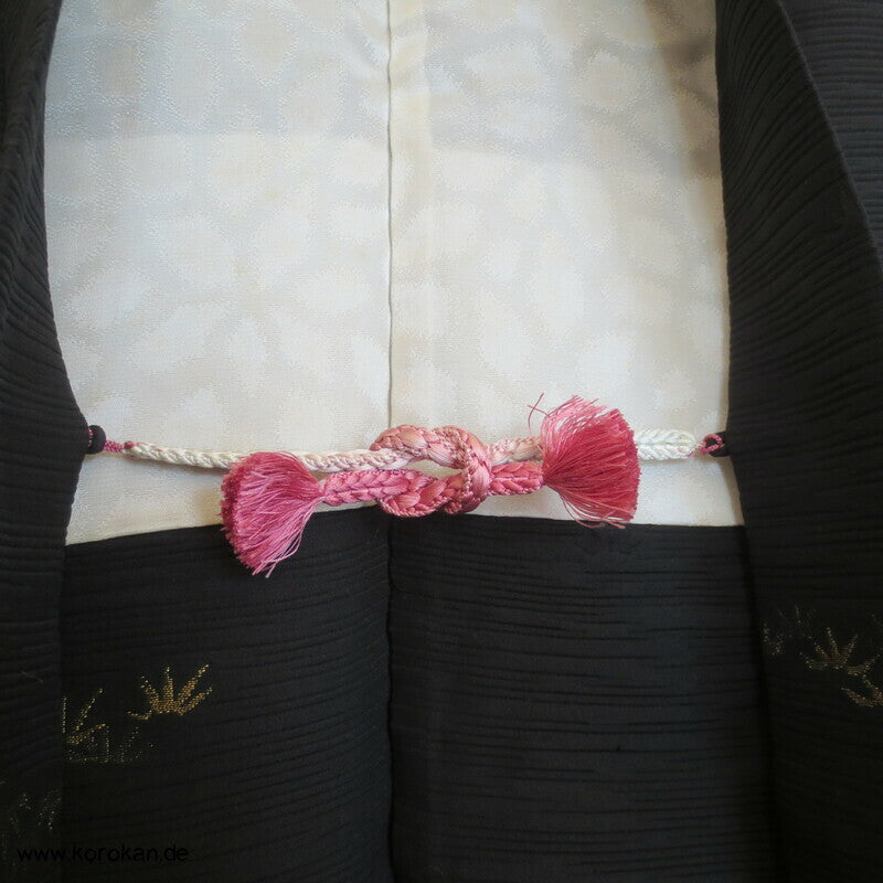 gold und silber Bambus auf schwarzem Seidendamast  Haori Kimono Jacke, mit Himo