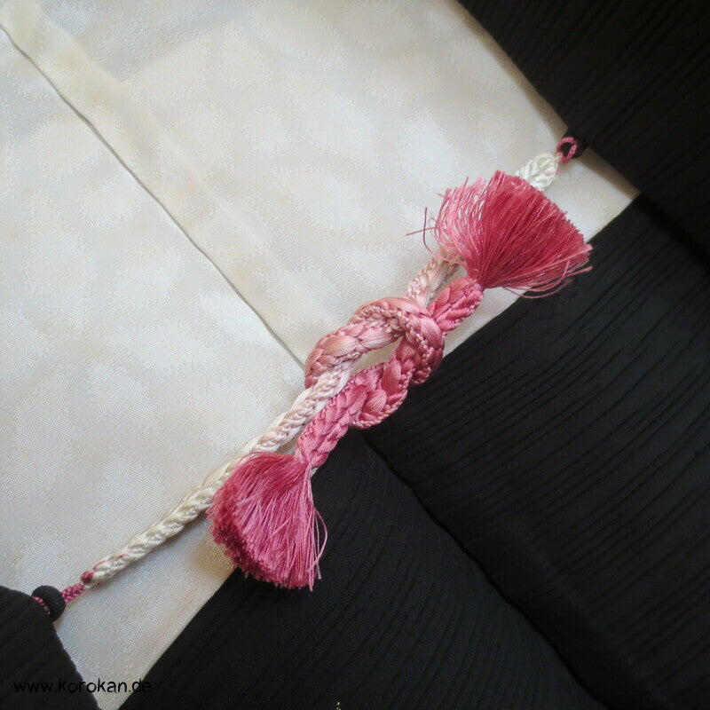 gold und silber Bambus auf schwarzem Seidendamast  Haori Kimono Jacke, mit Himo