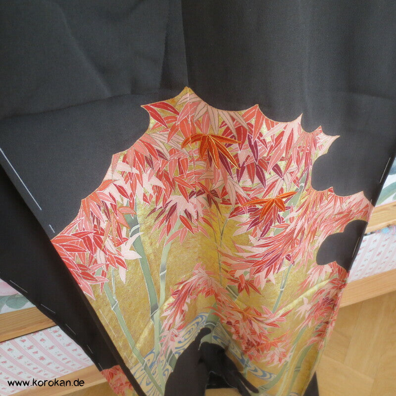 Tomesode, goldener Bambuswald Seiden Karieba