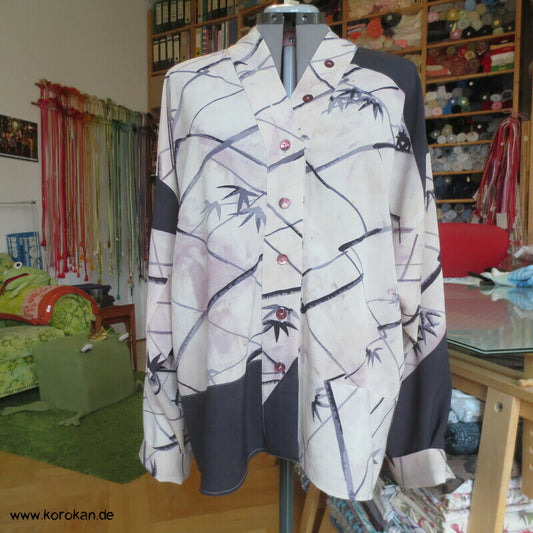 Pyjama Oberteil Upcycling aus Homongi Kimono, Rayon, Perlmuttknöpfe, Gr. xl