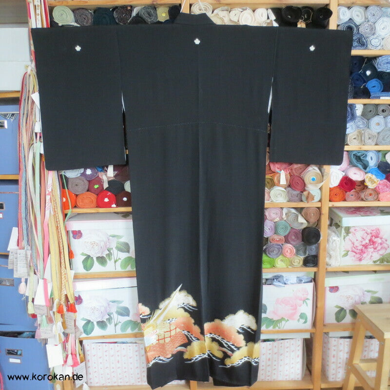 gesticktes Fasanenpaar Tomesode Seidencrepe Kimono