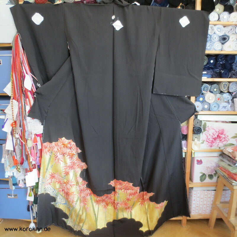 Tomesode, goldener Bambuswald Seiden Karieba