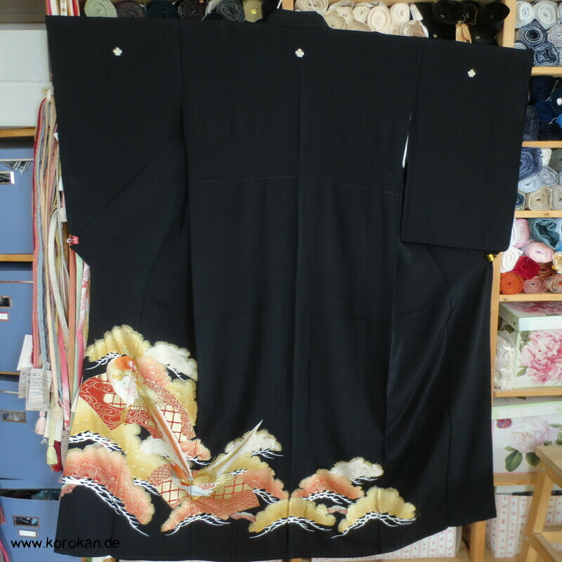 gesticktes Fasanenpaar Tomesode Seidencrepe Kimono