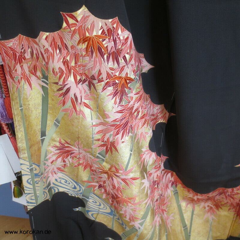 Tomesode, goldener Bambuswald Seiden Karieba