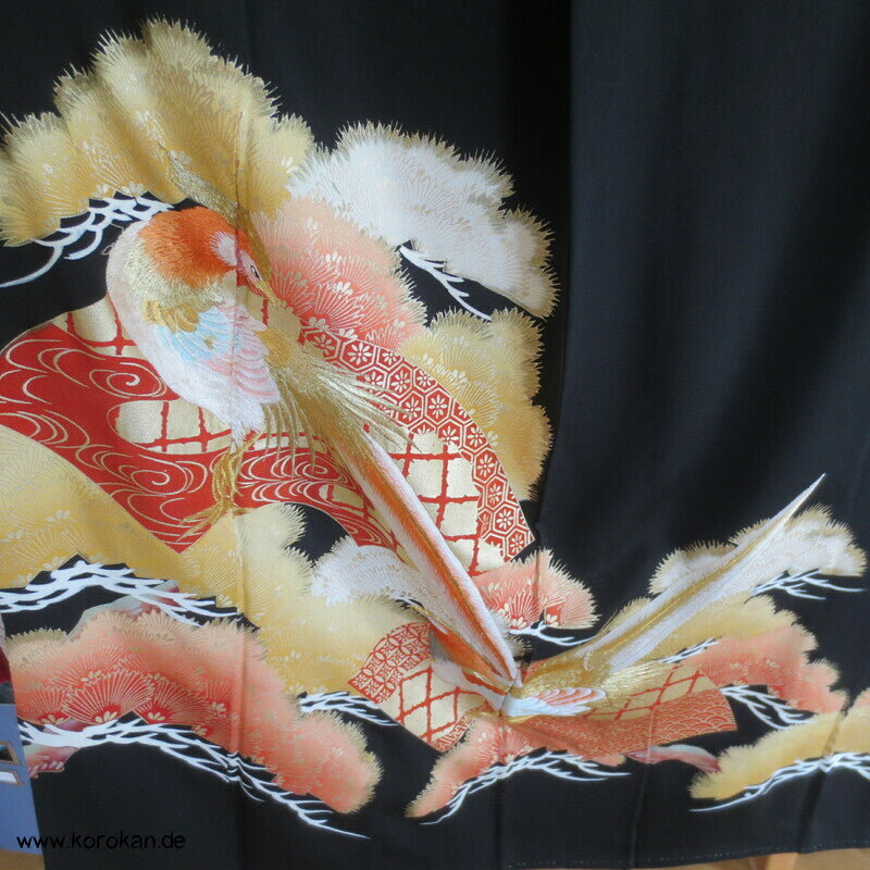 gesticktes Fasanenpaar Tomesode Seidencrepe Kimono