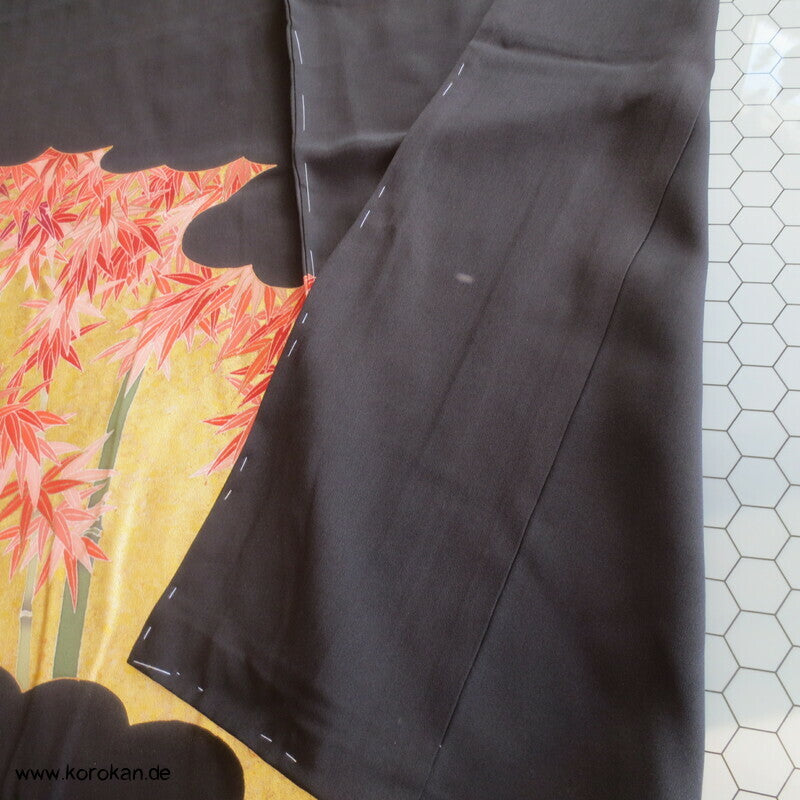 Tomesode, goldener Bambuswald Seiden Karieba