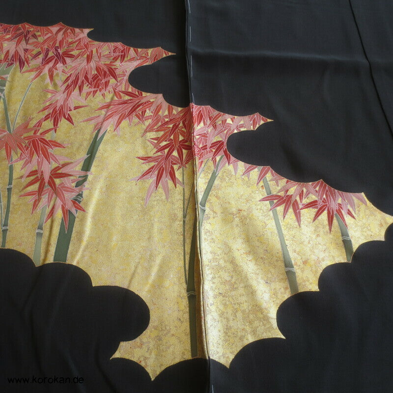 Tomesode, goldener Bambuswald Seiden Karieba