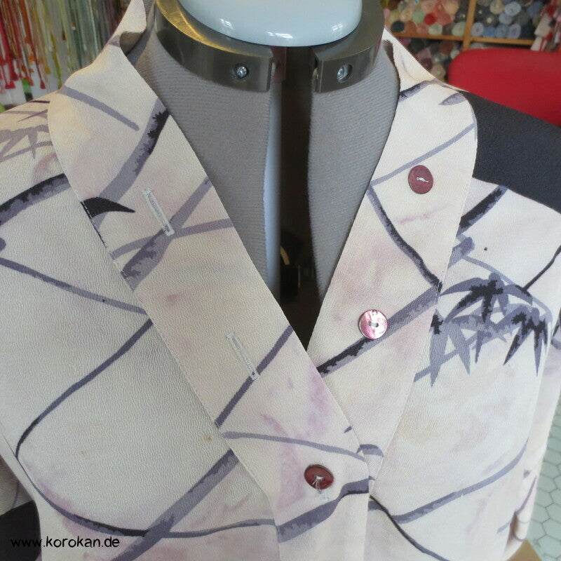 Pyjama Oberteil Upcycling aus Homongi Kimono, Rayon, Perlmuttknöpfe, Gr. xl