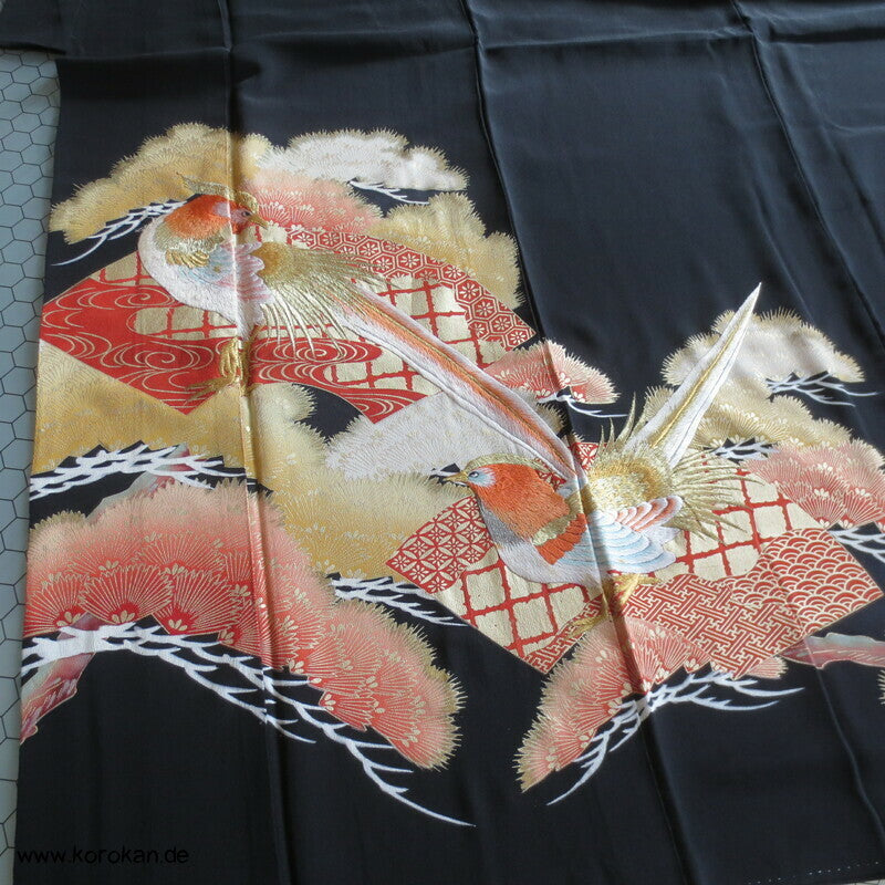 gesticktes Fasanenpaar Tomesode Seidencrepe Kimono