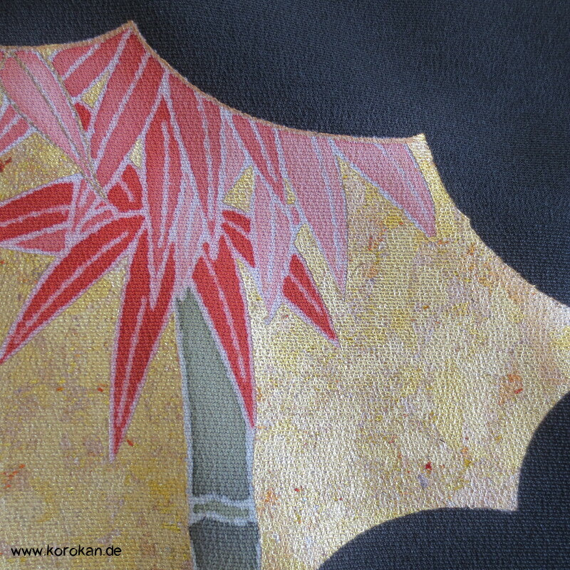 Tomesode, goldener Bambuswald Seiden Karieba