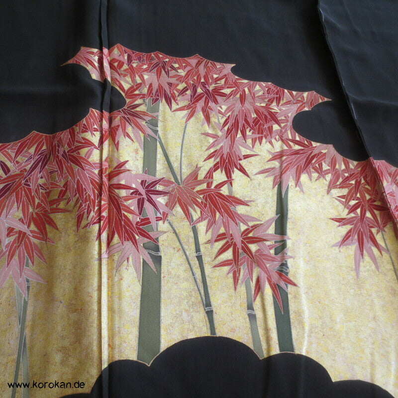 Tomesode, goldener Bambuswald Seiden Karieba