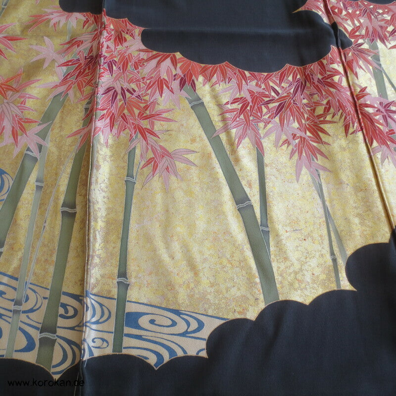 Tomesode, goldener Bambuswald Seiden Karieba