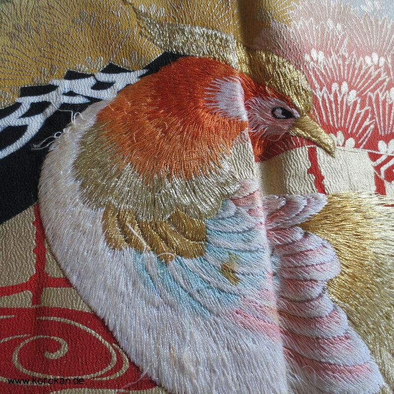 gesticktes Fasanenpaar Tomesode Seidencrepe Kimono