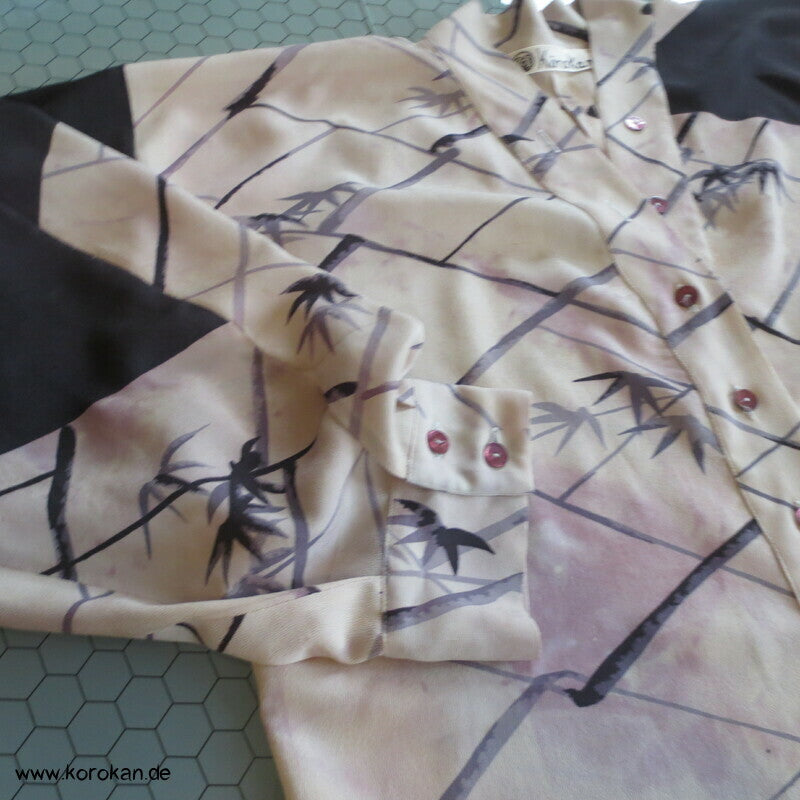 Pyjama Oberteil Upcycling aus Homongi Kimono, Rayon, Perlmuttknöpfe, Gr. xl