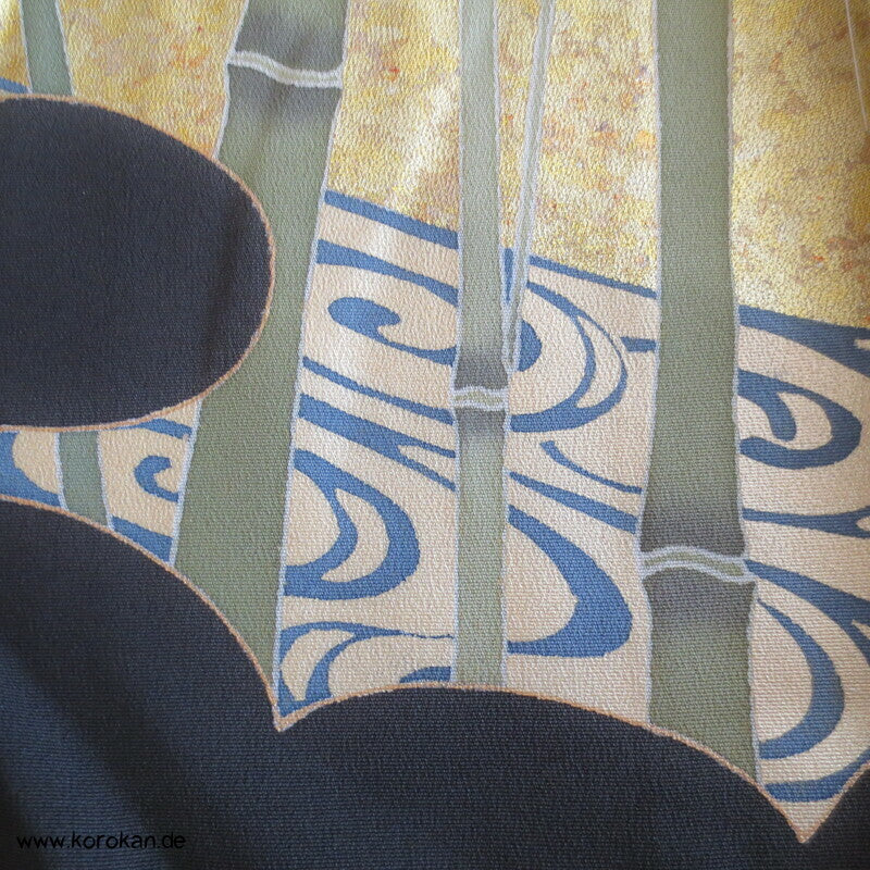 Tomesode, goldener Bambuswald Seiden Karieba