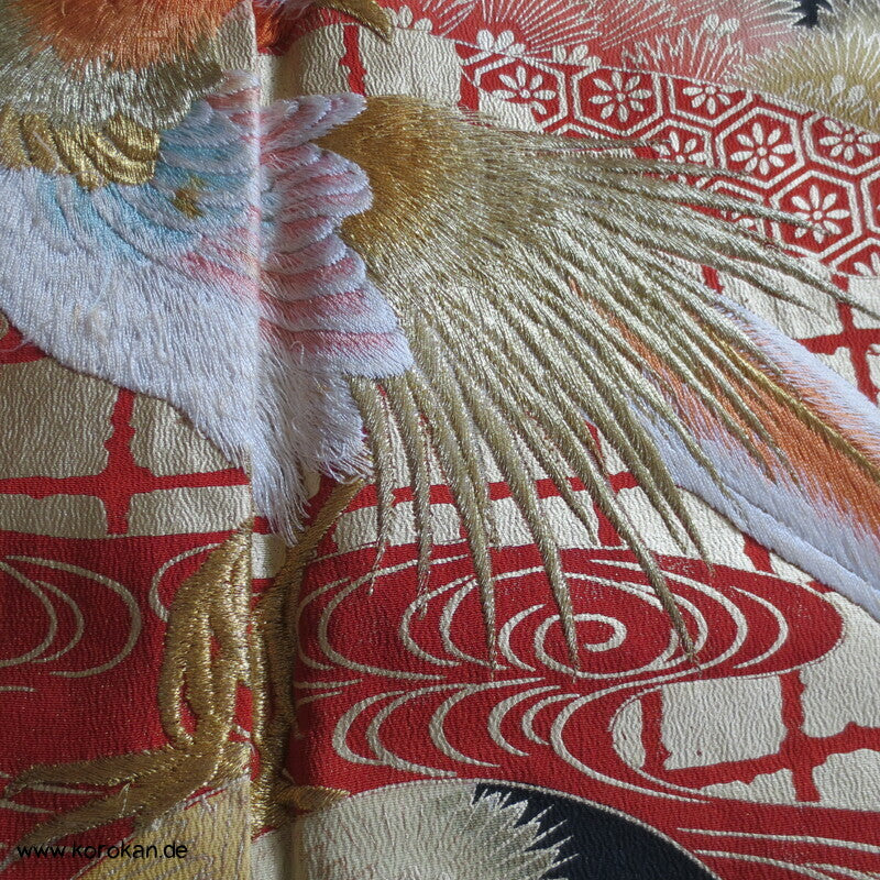 gesticktes Fasanenpaar Tomesode Seidencrepe Kimono