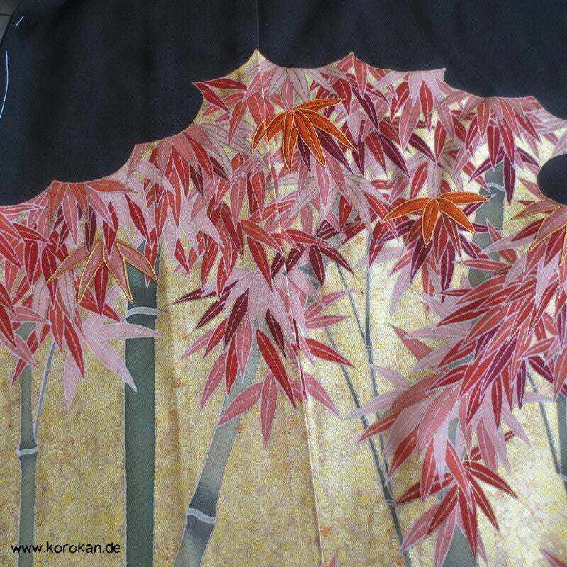 Tomesode, goldener Bambuswald Seiden Karieba