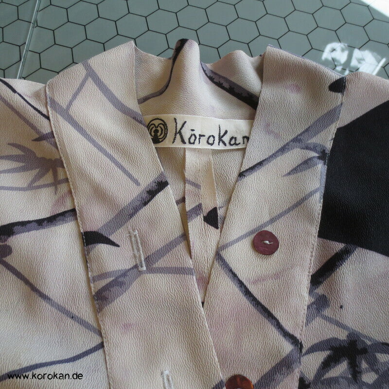 Pyjama Oberteil Upcycling aus Homongi Kimono, Rayon, Perlmuttknöpfe, Gr. xl
