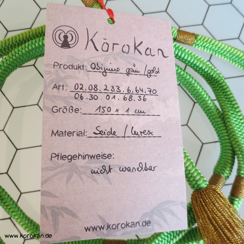 grüner Obijime, geflochten, goldene Troddeln