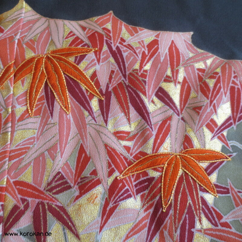 Tomesode, goldener Bambuswald Seiden Karieba