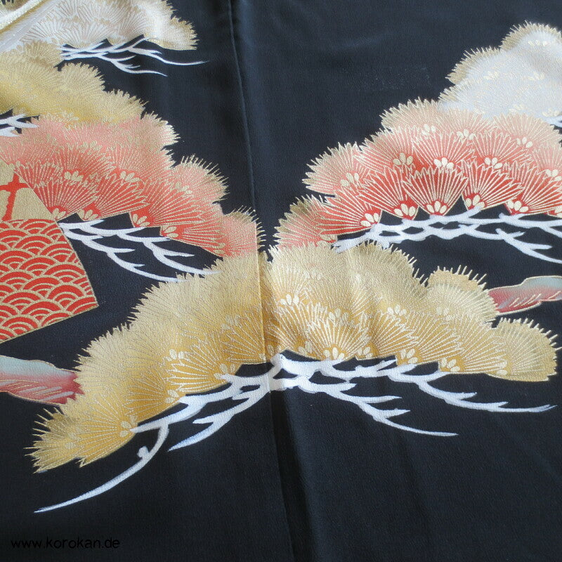 gesticktes Fasanenpaar Tomesode Seidencrepe Kimono