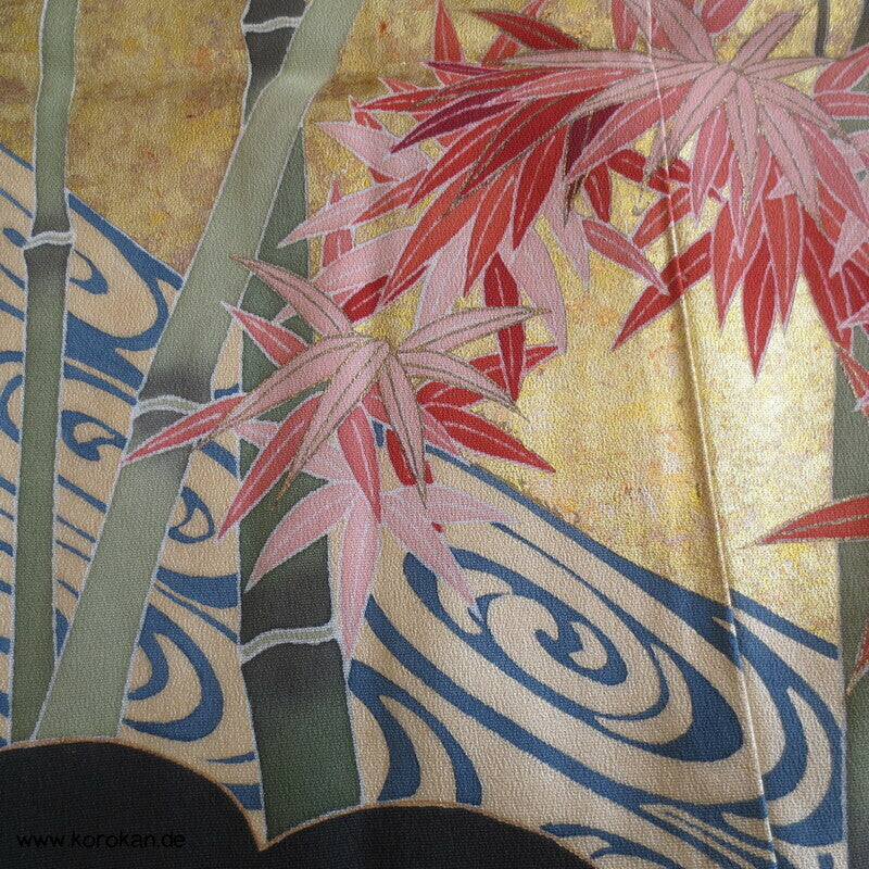 Tomesode, goldener Bambuswald Seiden Karieba