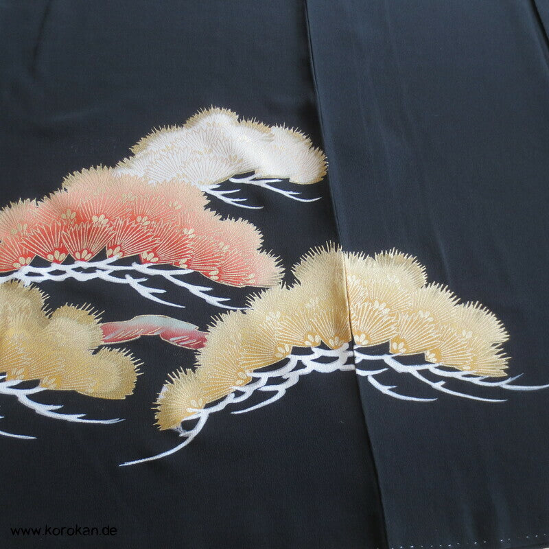 gesticktes Fasanenpaar Tomesode Seidencrepe Kimono