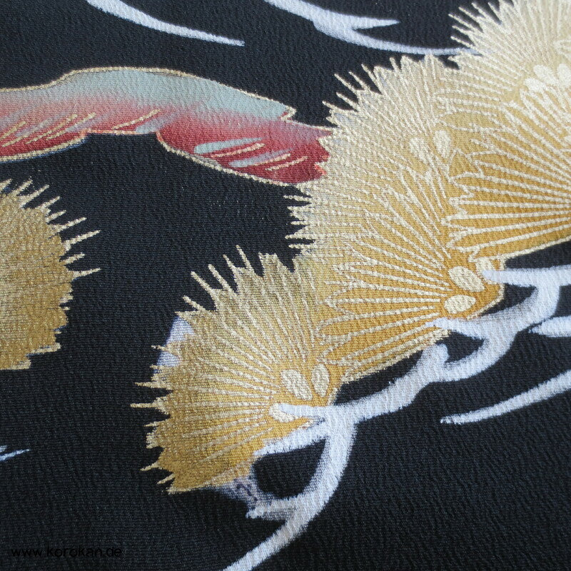 gesticktes Fasanenpaar Tomesode Seidencrepe Kimono