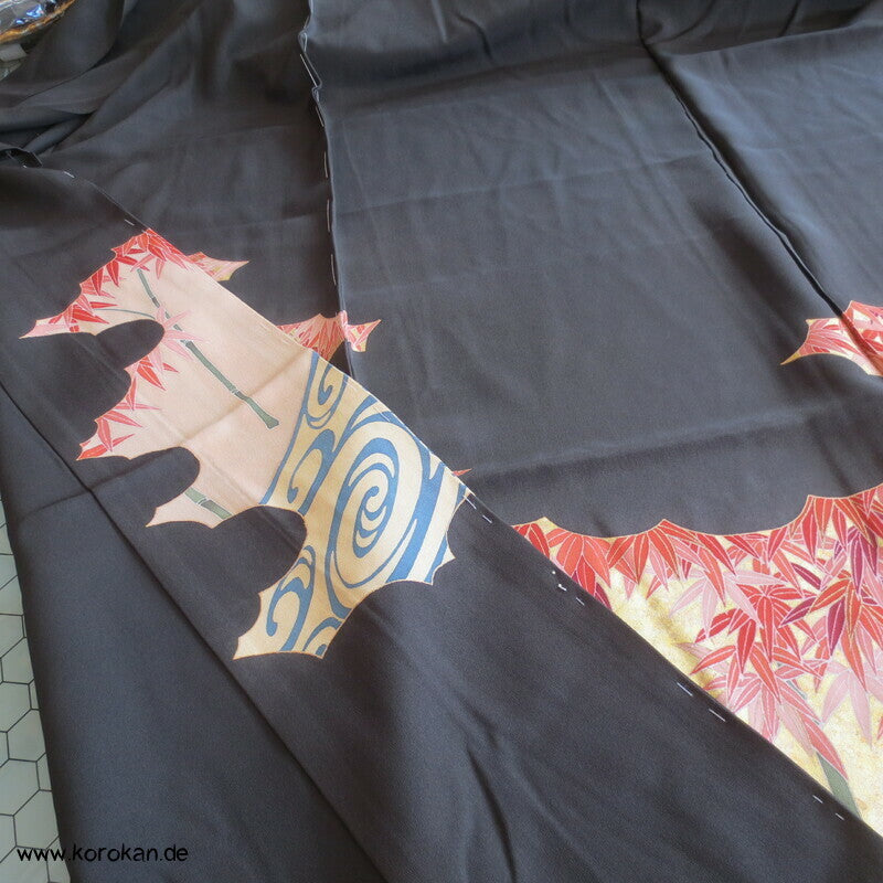 Tomesode, goldener Bambuswald Seiden Karieba